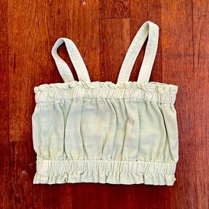 Lightly worn Zara kids denim crop in light green- see photos for wear-not washed